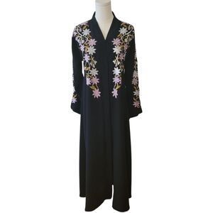 Long‎ Black Floral Embroidered Caftan Size Medium